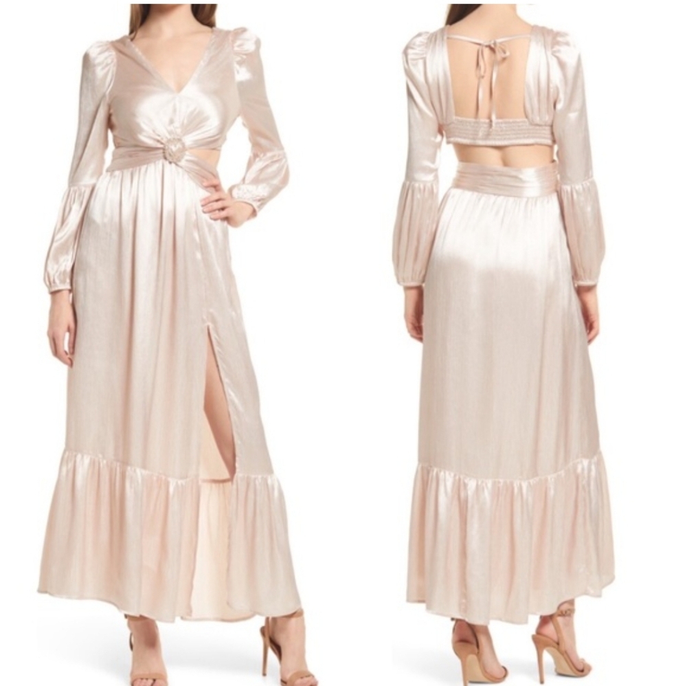 Sz S Rahi Dresses Rahi Leila Luster Long Sleeve Midi Dress champagne Beach